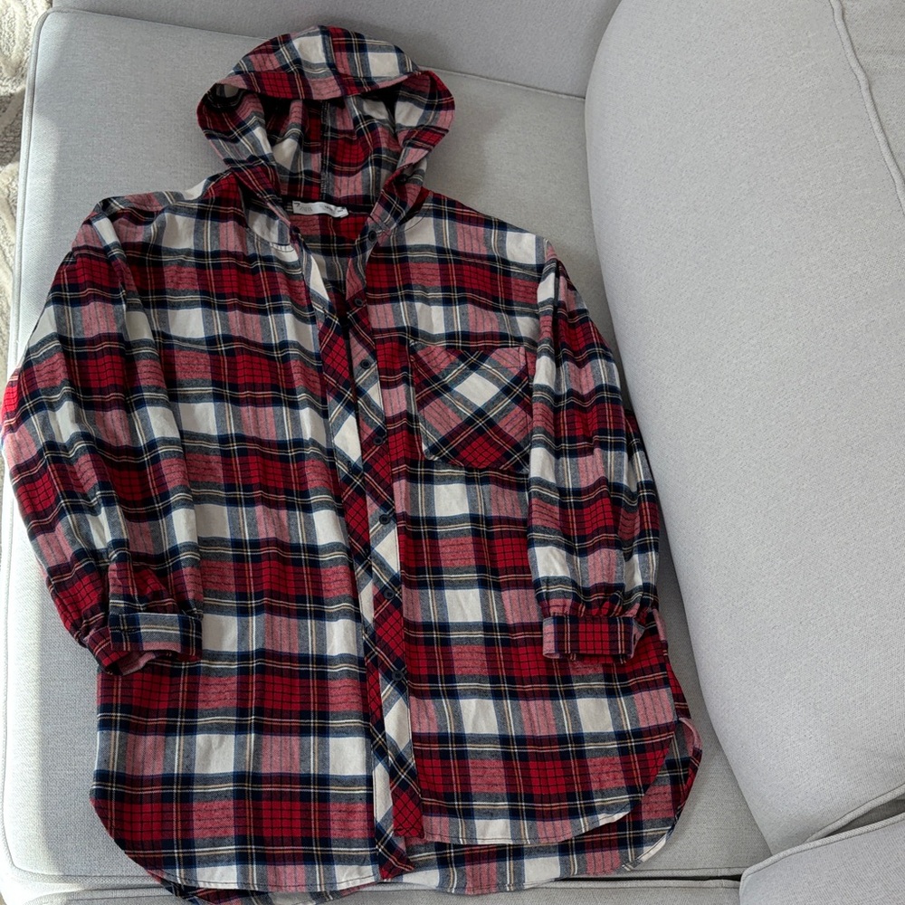 Zara flannel button down plaid hoodie
